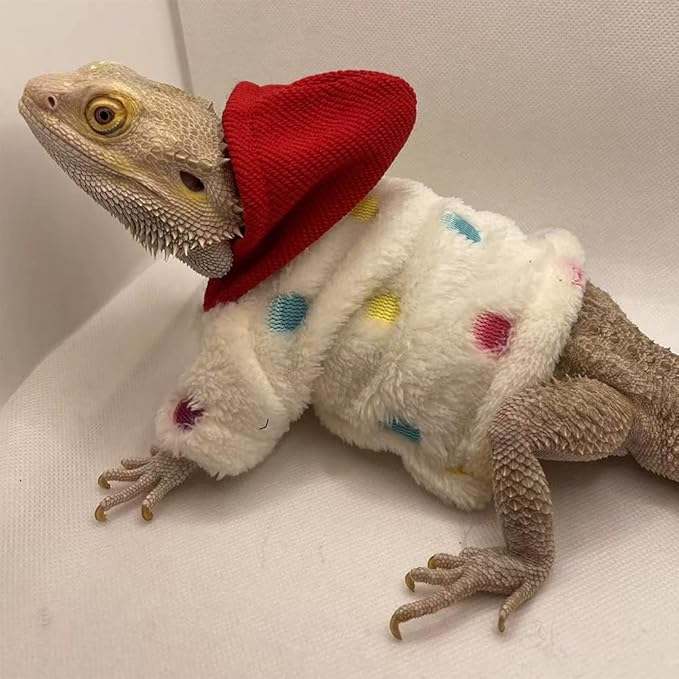 Lizard Clothes for Bearded Dragons Handmade Cloth Material Hoodies Sweater Coat Reptile Apparel Costume Skin Protection Photo Party for Lizard Bearded Dragon Crested Gecko Chameleon (White) KUNBIUH