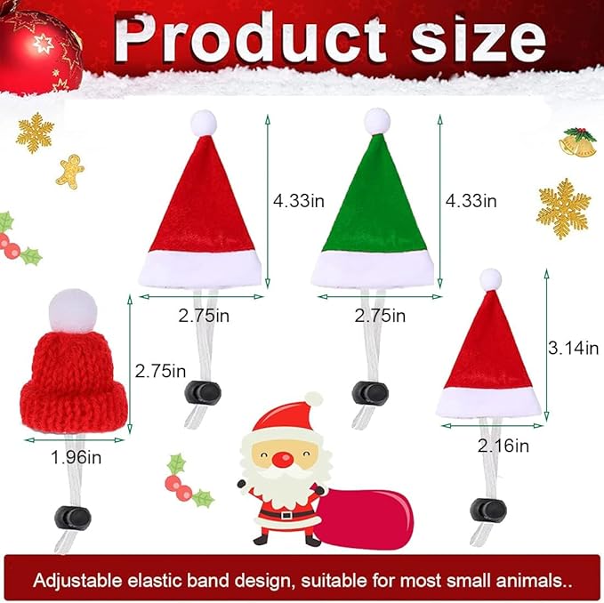 8 Pack Christmas Small Animal Costume Guinea Pig Santa Hat Small Pet Hat with Scarf for Rabbit Hamster Ferrets Chinchilla Hedgehog Lizard Bearded Dragon Christmas Party Outfit FUEAWIM