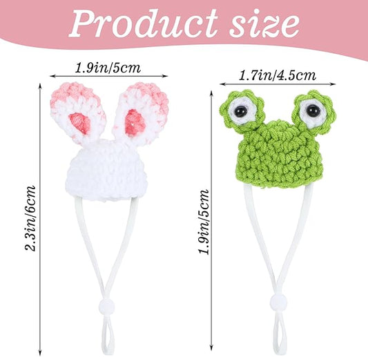 2 PCS Costume for Hamster Mini Knitted Pet Hats Mini Hats for Snakes Frog & Bunny Style Small Animals Cute Tiny Hat Knitted Small Animals Hat with Adjustable Strap for Guinea Pig Pets Holiday Party Xinjoduz