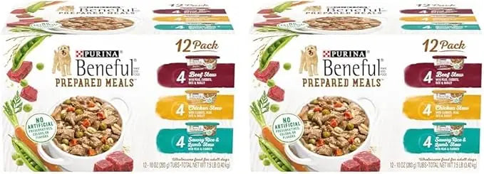Beneful Purina Gravy Wet Dog Food Variety Pack, Prepared Meals Stew - (12) 10 oz. Tubs (Pack of 2) - PAWPICO