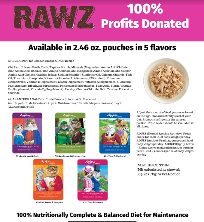 Rawz Aujou Chicken Breast & Duck Cat Food 8 Pouches 2.46 oz - PAWPICO
