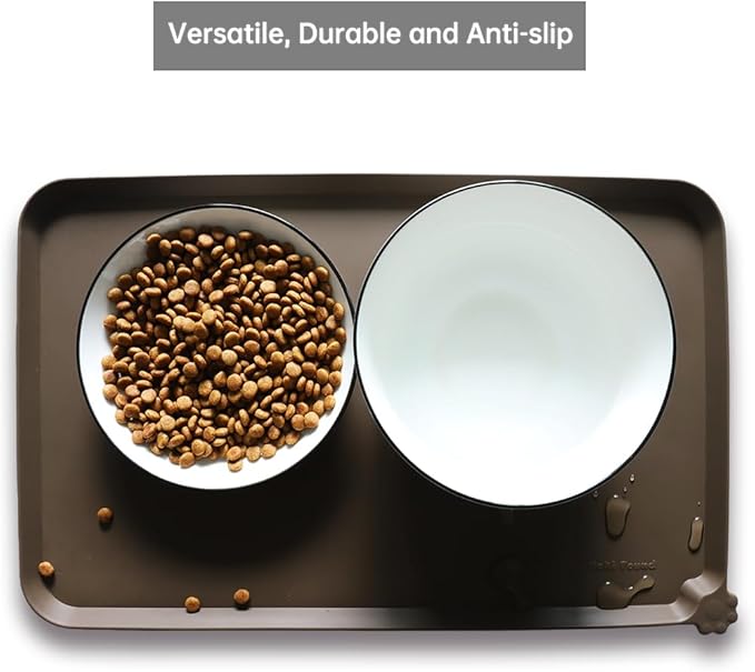 Hoki Found Silicone Pet Food Mats Tray - Non Slip Pet Dog Cat Bowl Mats Placemat - Dog Pet Cat Feeding Mat - Waterproof Dog Cat Food Mats -Pet Water Mats for Carpet - Coffee - PAWPICO