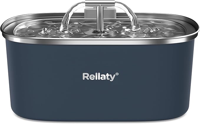 Cat Water Fountain Stainless Steel: 3.2L/108oz Pet Fountain Water Bowl Automatic Drinking Dispenser Cat Feeding & Watering Supplies, Ultra-Quiet Pump & Replacement Filter for Cats Inside(Navy) - PAWPICO