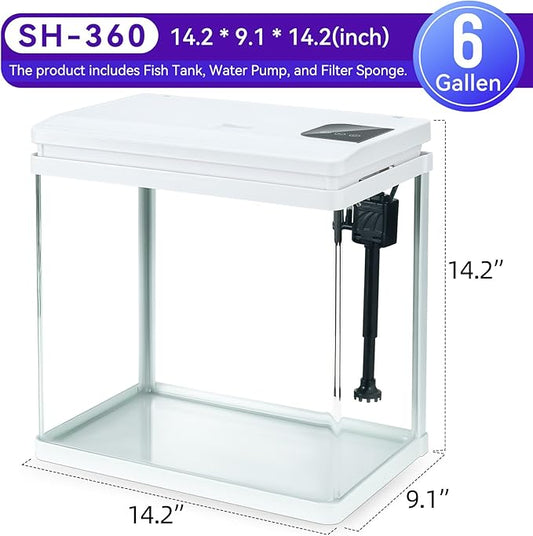 Beginner Betta Fish Tank Aquarium kit Intelligent Timed Shutdown, Seven LED Lights, Adjustable Brightness, High-Transparency Glass, Efficient Filtration Gallon (6 Gallon) Binano