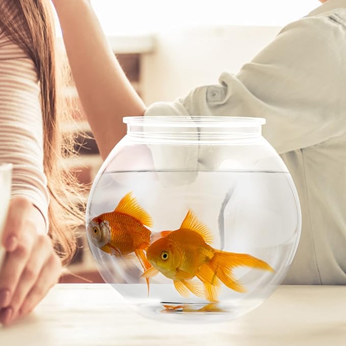 POPETPOP Plastic Fish Bowl Small Fish Tank: Transparent Small Aquarium Fish Bowls for Centerpieces Round Plastic Fish Bowl for Betta Fish Candy Party Favors, 7.07X7.07X6.29in POPETPOP