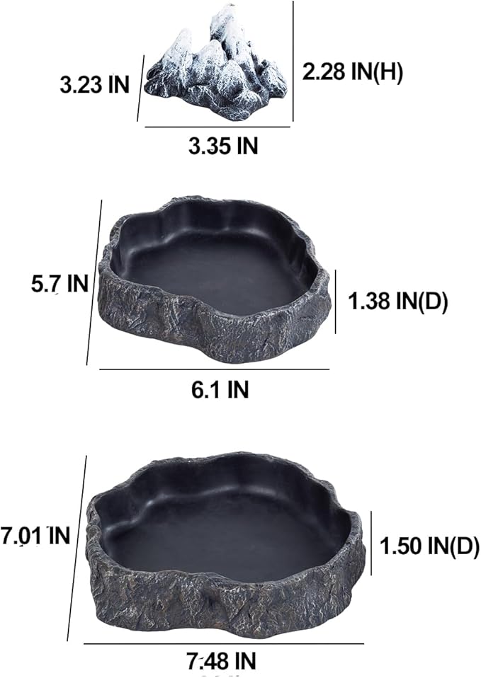 2 Pack Large Reptile Food Bowl and Water Bowl Set, Drowning Prevention Reptile Water Dish and Reptile Food Dish with Simulated Rockery, Reptile Feeder Terrarium Decoration Bowls REPTIZOO