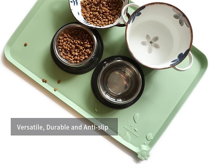 Hoki Found Large Silicone Pet Food Mats Tray - Non Slip Pet Dog Cat Bowl Mats Placemat - Dog Pet Cat Feeding Mat - Waterproof Dog Cat Food Mats -Pet Water Mats for Floors - Jade - PAWPICO