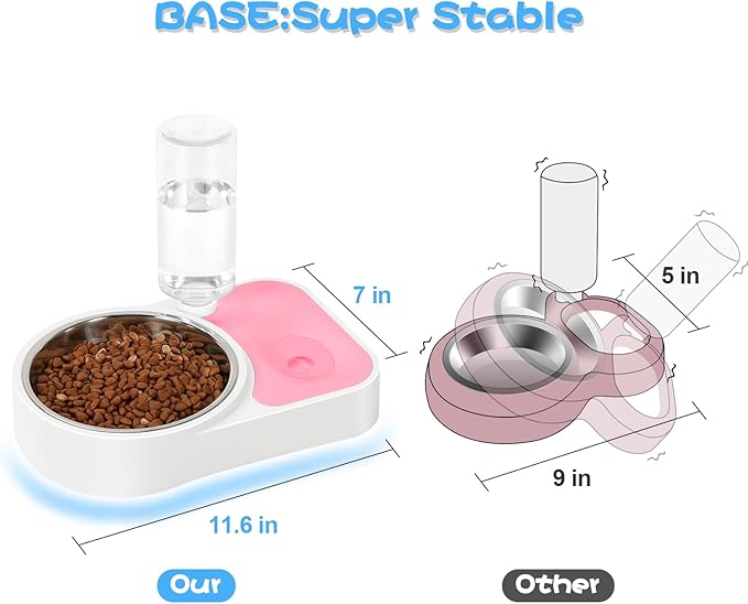 JUST RUN Double Dog Cat Bowls, 6.9" Dia Food Bowl and 11.6" L Water Bowl with Automatic Water Dispenser, Stainless Steel, Suitable for Small Dogs, Puppies, and Cats - PAWPICO