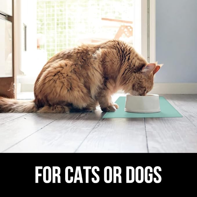 Gorilla Grip 100% Waterproof Raised Edge BPA Free Silicone Pet Feeding Mat, Dog Cat Food Mats Contain Spills Protects Floors, Placemats for Cats and Dogs Water Bowl, Pets Accessories 32x24 Mint - PAWPICO
