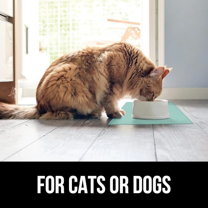 Gorilla Grip 100% Waterproof Raised Edge BPA Free Silicone Pet Feeding Mat, Dog Cat Food Mats Contain Spills Protects Floors, Placemats for Cats and Dogs Water Bowl, Pets Accessories 23x15 Mint - PAWPICO