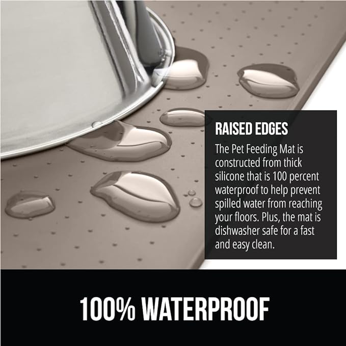 Gorilla Grip 100% Waterproof Raised Edge BPA Free Silicone Pet Feeding Mat, Dog Cat Food Mats Contain Spills Protects Floors, Placemats for Cats and Dogs Water Bowl, Pets Accessories 18.5x11.5 Beige - PAWPICO