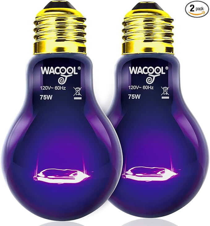 WACOOL 2Pack Reptile Night Heat Lamp, 75W Night Heat Lamp for Reptiles & Amphibians,Simulate Nature Moonlight Purple Night Light for Bearded Dragon Lizard Snake Crab WACOOLTERRA