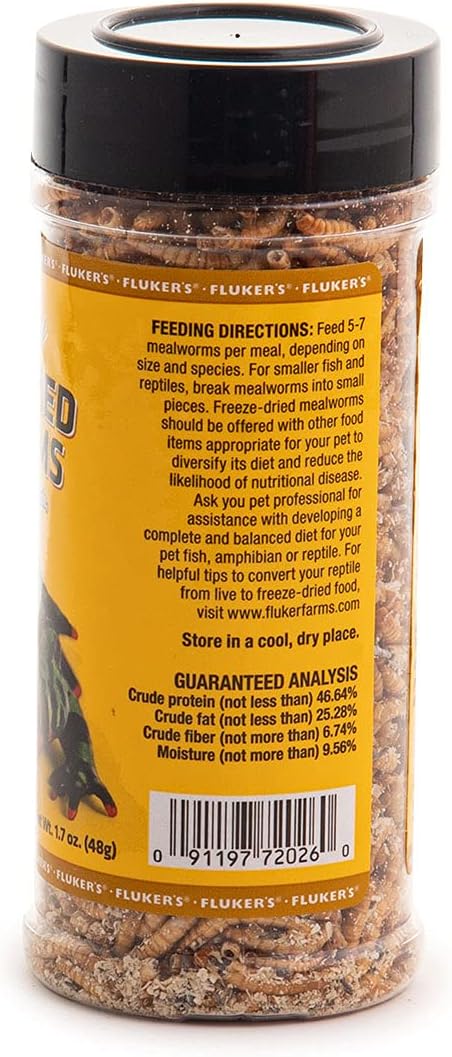 Fluker's Freeze Dried Insects, Nutrient, Packed Mealworms, Ideal for Lizards, Reptiles, Birds, Fish, Hedgehogs, 1.7 oz Flukers