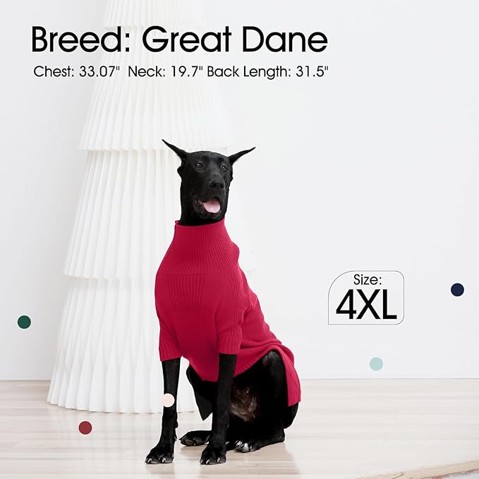 IECOii XXL Dog Sweater,Knit Big Dog Sweater Christmas,Pet Turtleneck Doggy Sweatshirt for Extra Large Dogs boy Girl,Large Size Dog Cold Weather Outfit English Bulldog Clothes for Winter,(Rose red XXL) - PAWPICO