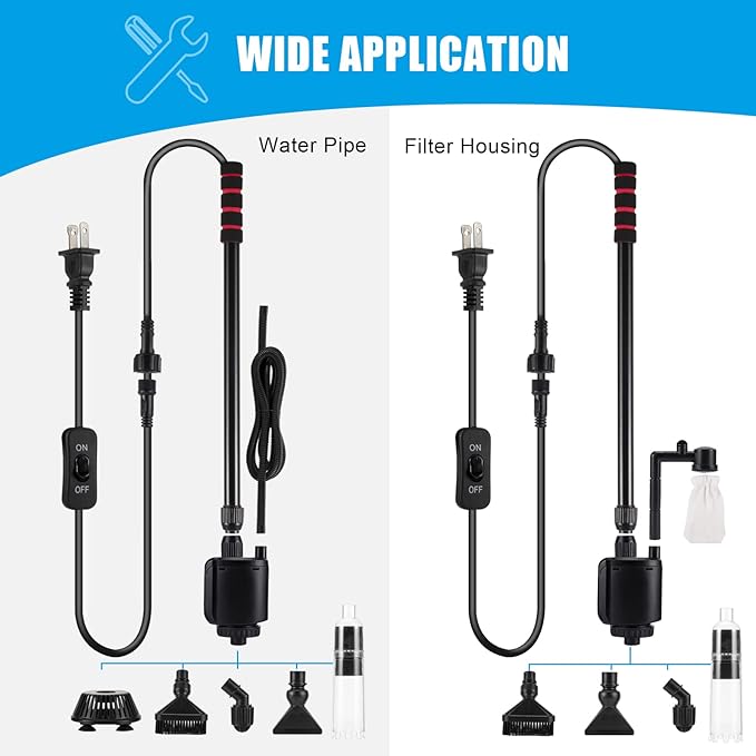 AQQA Aquarium Gravel Cleaner, 6-in-1 Electric Fish Tanks Gravel Vacuum Cleaner Set for Remove Dirt, Change Water, Wash Sand, Water Shower, Water Circulation (20W, 320GPH) AQQA