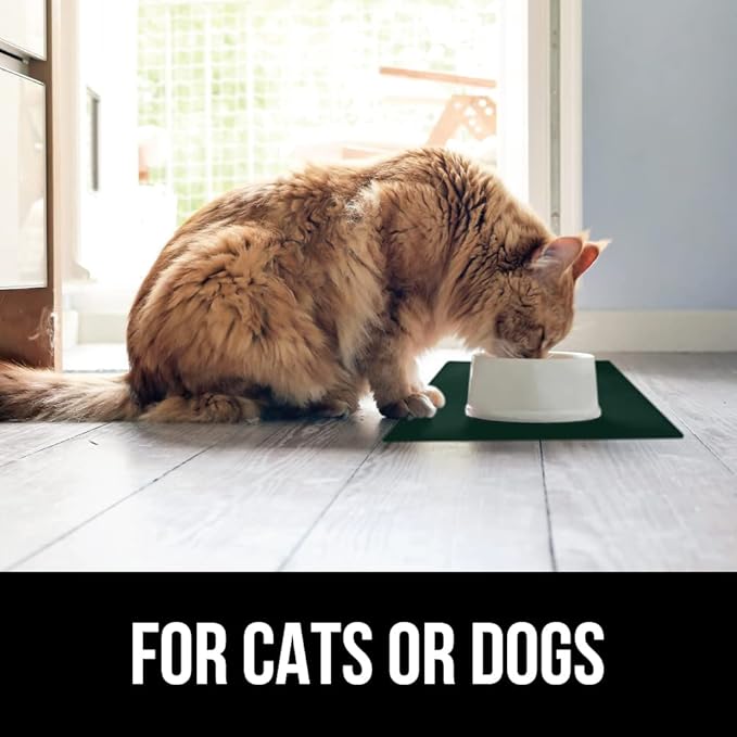 Gorilla Grip 100% Waterproof Raised Edge BPA Free Silicone Pet Feeding Mat, Dog Cat Food Mats Contain Spills Protects Floors, Placemats for Cats and Dogs Water Bowl, Pets Accessories 32x24 Green - PAWPICO