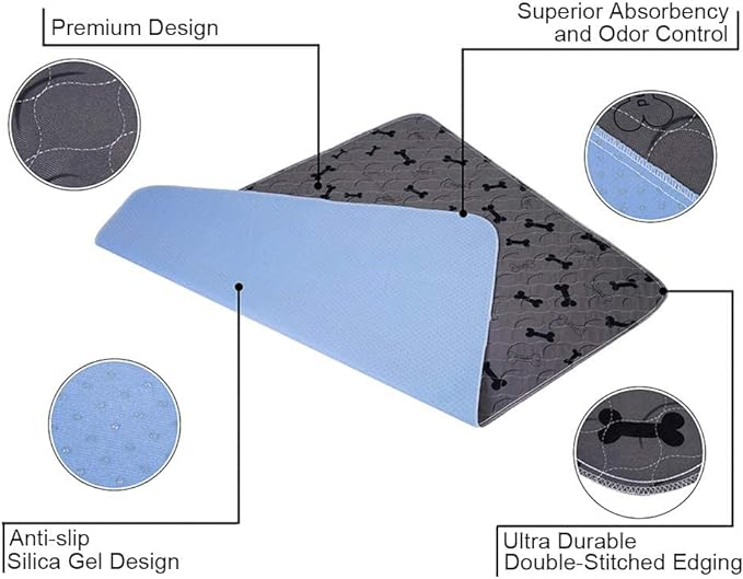 Washable Dog Pee Pads with Free Grooming Gloves,Non Slip Dog Mats with Great Urine Absorption,Reusable Puppy Pee Pads for Whelping,Potty,Training,Playpen - PAWPICO