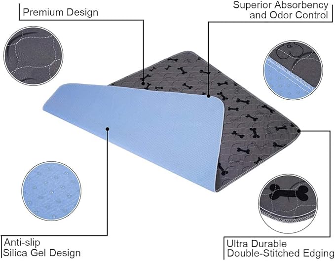 Washable Dog Pee Pads with Free Grooming Gloves,Non Slip Dog Mats with Great Urine Absorption,Reusable Puppy Pee Pads for Whelping,Potty,Training,Playpen - PAWPICO
