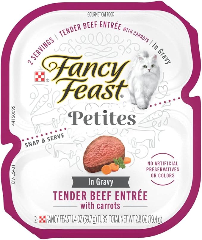 Fancy Feast Gourmet Grain-Free Meals Wet Cat Food Pate and Gravy Petites 10 Twin Pack Trays, 20 Servings (Tender Beef in Gravy) - PAWPICO