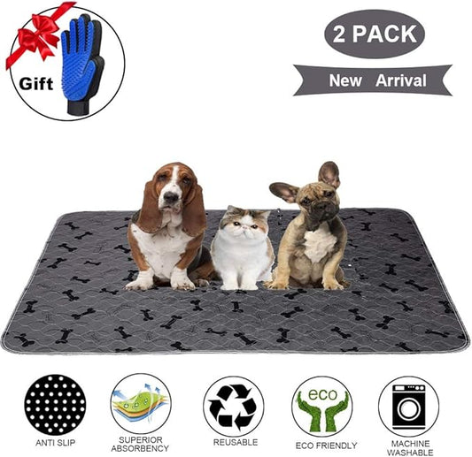 Washable Dog Pee Pads with Free Grooming Gloves,Non Slip Dog Mats with Great Urine Absorption,Reusable Puppy Pee Pads for Whelping,Potty,Training,Playpen - PAWPICO