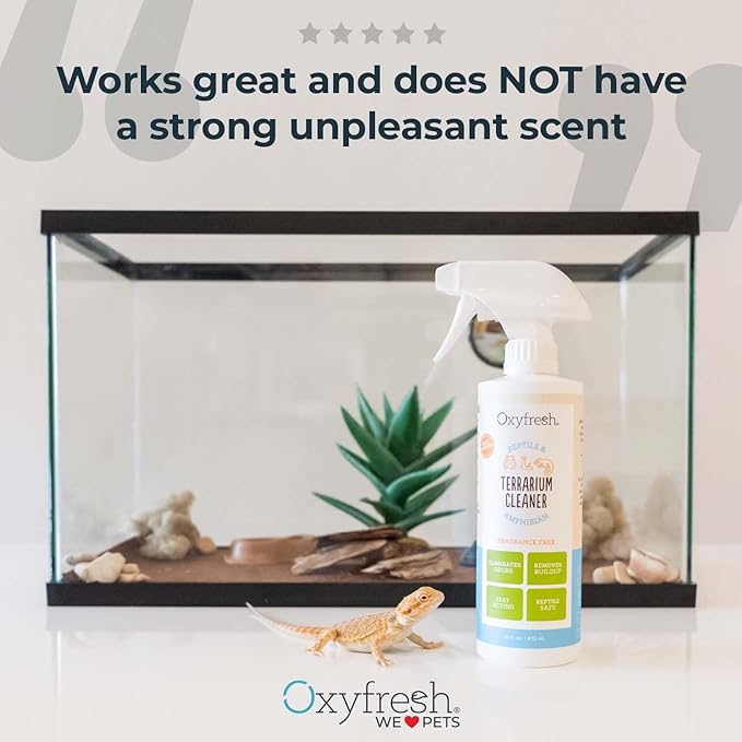 Oxyfresh Premium Terrarium Cleaner – Professional Amphibian and Reptile Terrarium Smell Eliminator – Safe & Quickly Removes Waste & Odors – Streak Free Glass – Bleach Free Oxyfresh