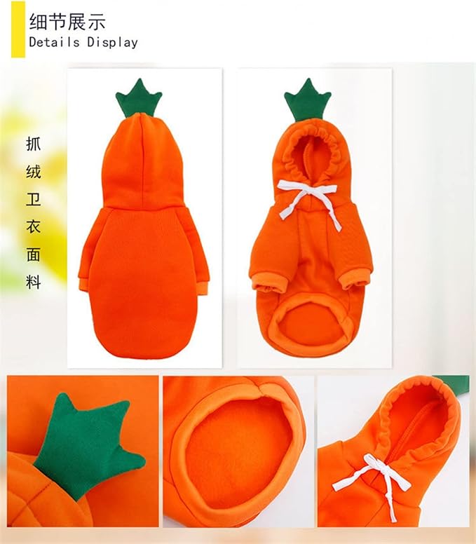 Warm Dog Winter Clothes Cute Fruit Dog Coat Hoodies Fleece Pet Dogs Costume Jacket for French Bulldog Chihuahua Ropa para Perro(Orange,XS) - PAWPICO