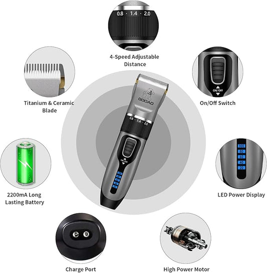 Cat Clippers for Matted Hair, Cat Grooming Kit, Cordless Cat Shaver for Long Hair, Low Noise Paw Trimmer, Cat Hair Trimmer for Grooming,Quiet Pet Hair Clippers Tools for Cats Dogs (Gray) - PAWPICO