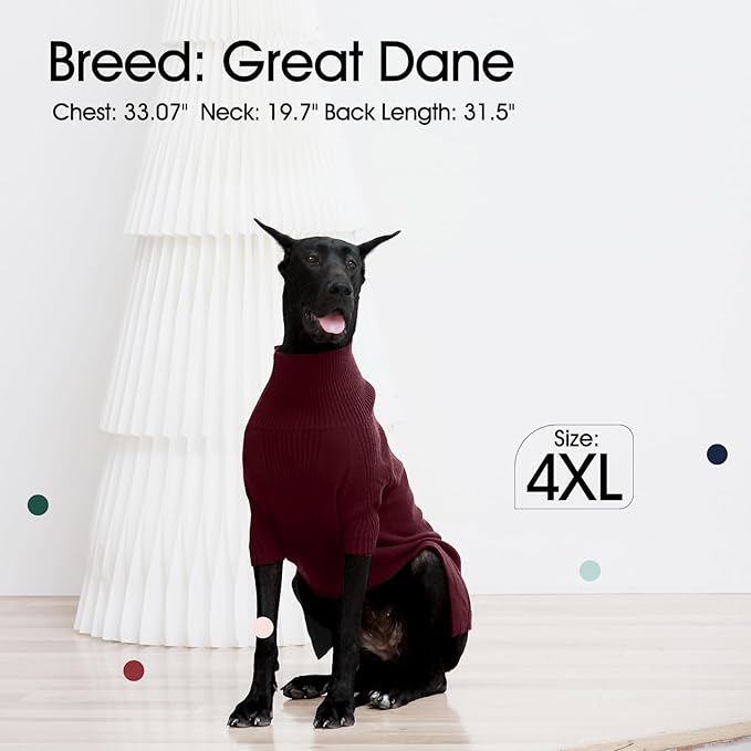 IECOii Extra-Large Dog Sweater 4XL,Christmas Dog Sweaters for Extra Large Dogs Girl Boy,Turtleneck Knitted Knitwear Easy On Doggie Sweatshirt Dog Sweater for Doberman,Great Dane(Wine red,XXXXL) - PAWPICO