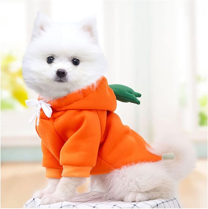 Warm Dog Winter Clothes Cute Fruit Dog Coat Hoodies Fleece Pet Dogs Costume Jacket for French Bulldog Chihuahua Ropa para Perro(Orange,XS) - PAWPICO