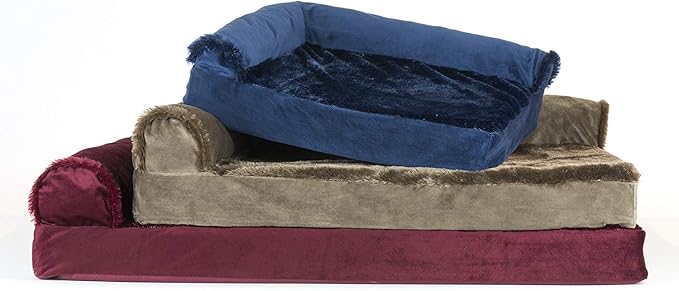 Furhaven Orthopedic Dog Bed for Large Dogs w/ Removable Bolsters & Washable Cover, For Dogs Up to 95 lbs - Plush & Velvet L Shaped Chaise - Deep Sapphire, Jumbo/XL - PAWPICO