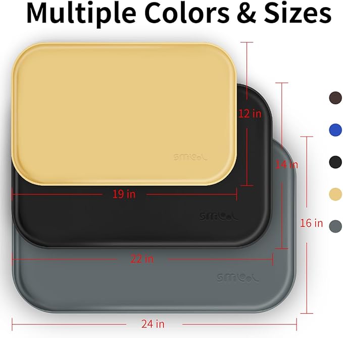 Silicone Pet Feeding Mat with Raised Edge, Dog Cat Bowl Mats for Food and Water, Pet Placemat for Floors Waterproof, 19” x 12” x 0.7” Grey - PAWPICO
