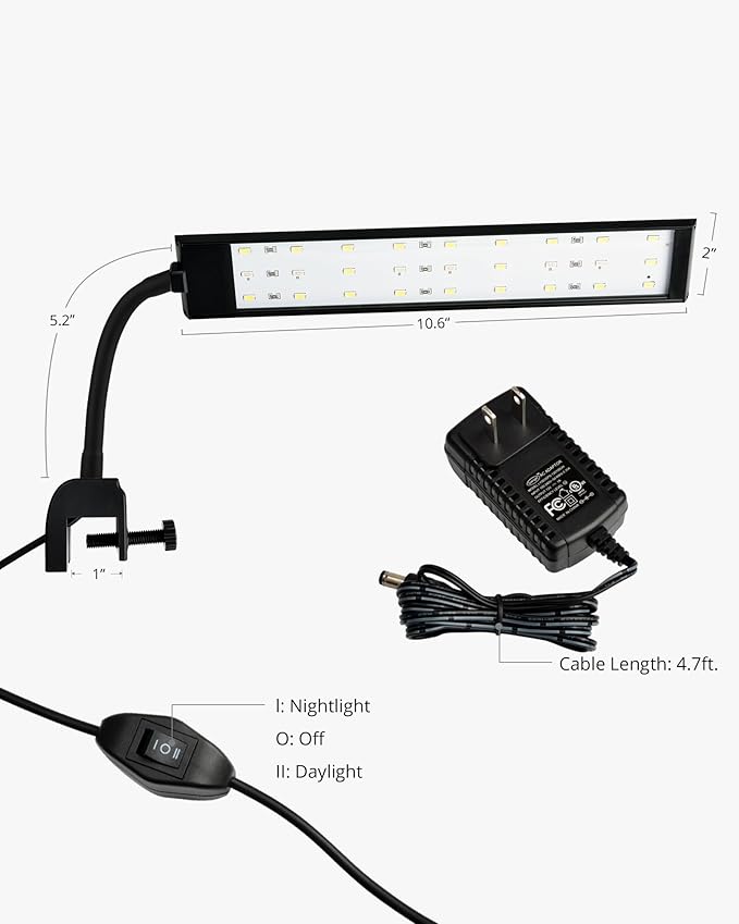 NICREW Fish Tank Clip on Light, Clamp Aquarium Light with White and Blue LEDs, 480LM, 10 Watts NICREW