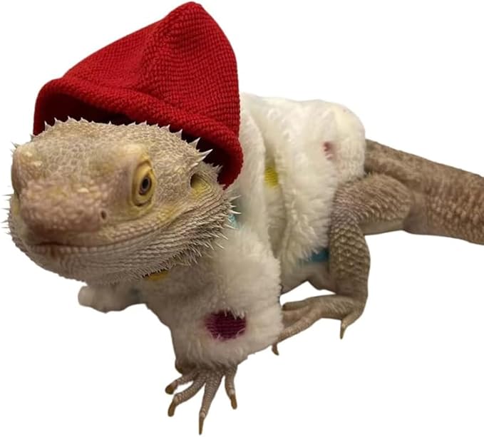 Lizards Clothes for Bearded Dragon - Handmade Cotton Hoodies Warm Sweater Coat Reptiles Apparel Costume Skin Protection Photo for Lizard Bearded Dragon Crested Gecko Chameleon (White,Large) SEZDEKI