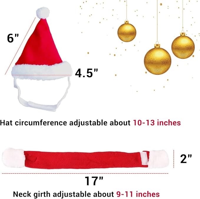PETLESO Cat Santa Hat with Scarf, Christmas Hats for Cats Small Dog Santa Hat Christmas Costume for Cat Rabbit Puppy Doll Decoration, Red S - PAWPICO