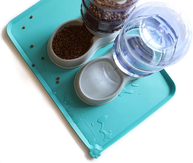 Hoki Found Large Silicone Pet Food Mats Tray - Non Slip Pet Dog Cat Bowl Mats Placemat - Dog Pet Cat Feeding Mat - Waterproof Dog Cat Food Mats -Pet Water Mats for Carpet -Teal - PAWPICO