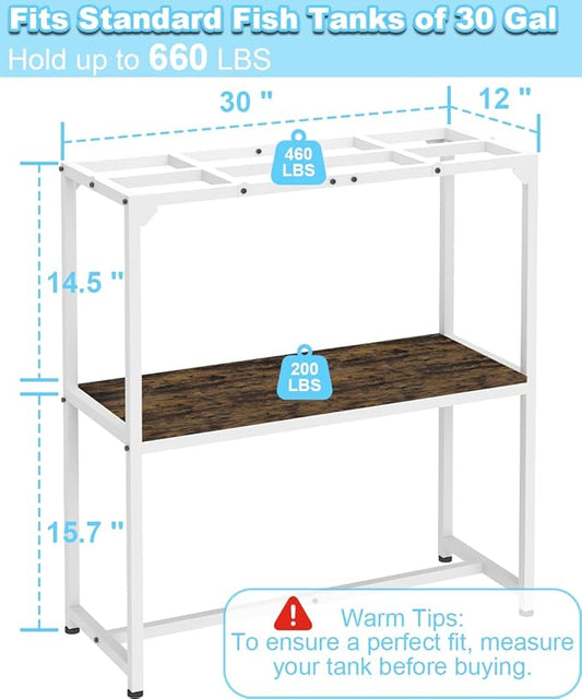 30 Gallon Fish Tank Stand, Upgraded Height Aquarium Stand Table with 2 Tiers Storage Shelf, Metal Reptile Breeder Turtle Terrarium Stand Rack for Home Office, 30" L x 12" W x 32.2" H, White Mondazie