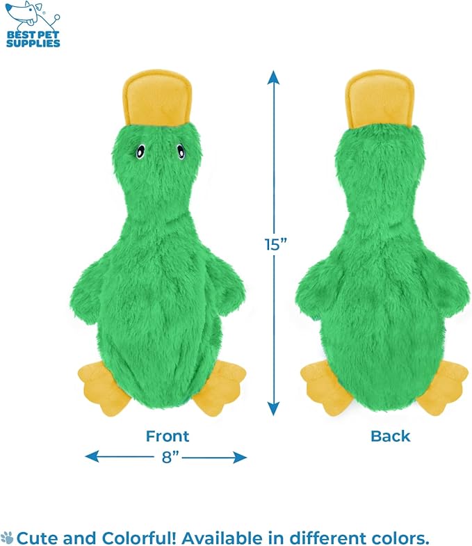 Best Pet Supplies Crinkle Dog Toy for Small, Medium, and Large Breeds, Cute No Stuffing Duck with Soft Squeaker, Fun for Indoor Puppies and Senior Pups, Plush No Mess Chew and Play - Light Green - PAWPICO