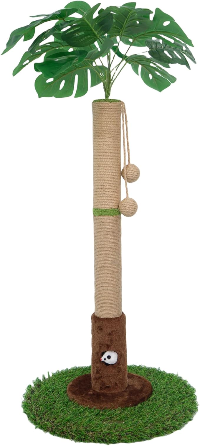 Cat Scratching Post for Indoor Cats and Kitten - 35.43" Tall Cat Scratching Post with Sisal Rope,Palm Tree Cat Scratch Post with Hanging Ball - PAWPICO