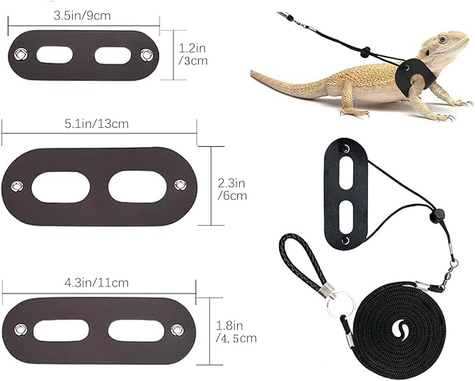 Bearded Dragon Leash and Harness Set,Lizard Leash Bearded Dragon,3 Size Pack Adjustable Small Animal Harness for Reptile and Small Pet(Upgraded Black) cyhaen