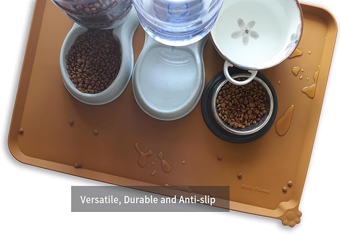 Hoki Found X-Large Silicone Pet Food Mats Tray - Non Slip Pet Dog Cat Bowl Mats Placemat - Dog Pet Cat Feeding Mat - Waterproof Dog Cat Food Mats -Pet Water Mats for Carpet - Butterscotch - PAWPICO