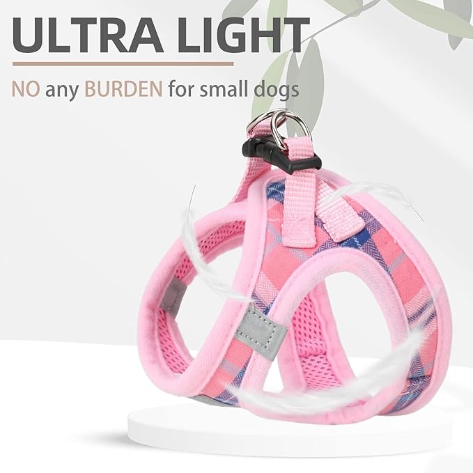 PUPTECK Adjustable Dog Harness Collar and Leash Set Step in No Pull Pet Harness for Small Medium Dogs Puppy and Cats Outdoor Walking Running, Soft Mesh Padded Reflective Vest Harnesses, Pink S PUPTECK