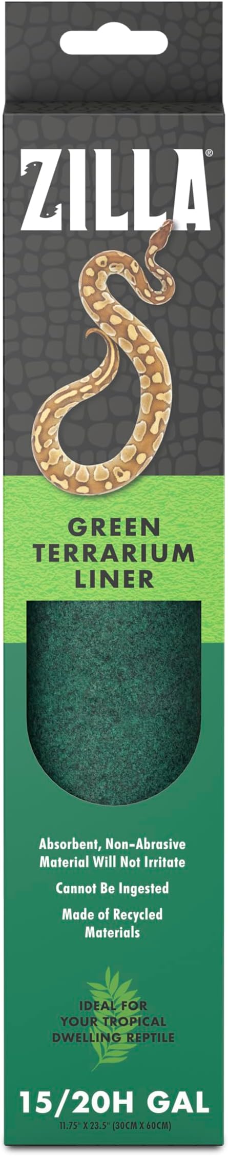 Zilla Reptile Terrarium Bedding Substrate Floor Liner, Green, 15/20G, 11.75" x 23.5" Zilla
