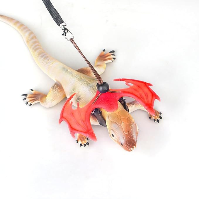 Bearded Dragon Leash and Harness Set Adjustable Design, Bearded Dragon Leash with Wings Silicone,Deal for Amphibians and Other Small Pet Animals (Red) Enrichoice
