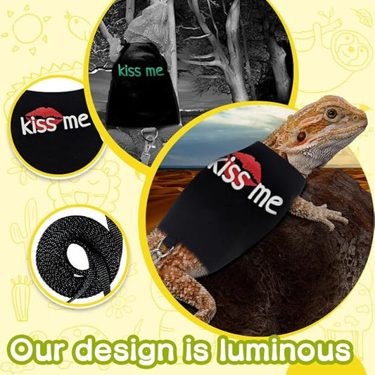 Bearded Dragon Leash and Harness Adjustable - Bearded Dragon Leash and Harness Set with Lizard Luminous Leash for Amphibians Chameleons Small Pet Animals Outdoor Safety Walking(Black) HOKABLE