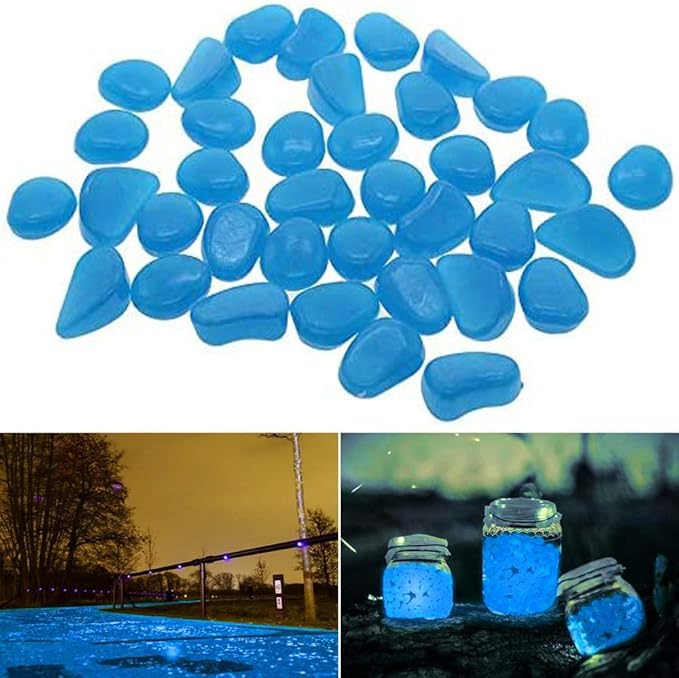 Oubest Glow in The Dark Rocks Glow Pebbles Outdoor Bulk Blue Decorations Stones for Garden Fish Tank Aquarium Walkway Plant Pots (500, Blue) Outbest