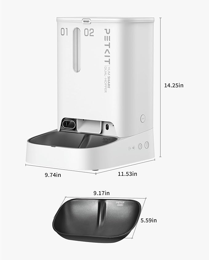 PETKIT Automatic Cat Feeder with Camera,1080P HD Video with Night Vision,Double Hopper Pet Feeder for Cats and Dogs with 2-Way Audio,Smart App Control Cat Food Dispenser,2.4G WiFi/Anti-Stick Bowl - PAWPICO