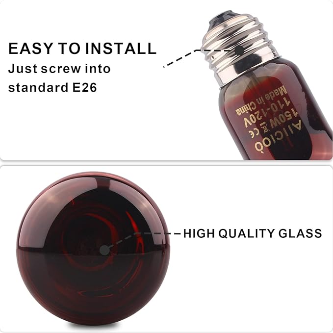 Aiicioo Reptile Red Night Light Bulb - 150W Reptile Heat Lamp Bulb Infrared Basking Spot Lamp for Bearded Dragon Lizard Turtle Hermit Crab Leopard Gecko Snake Chameleon Tank AIICIOO