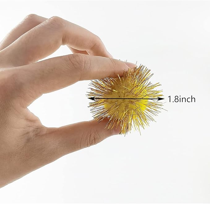 1.8 Inch Assorted Color Flash Ball Cat's Favorite Toy Ball Tinsel Pom Poms Flash for Kittens Exercise and Multiple Cats Play and Chase, 100Pcs - PAWPICO