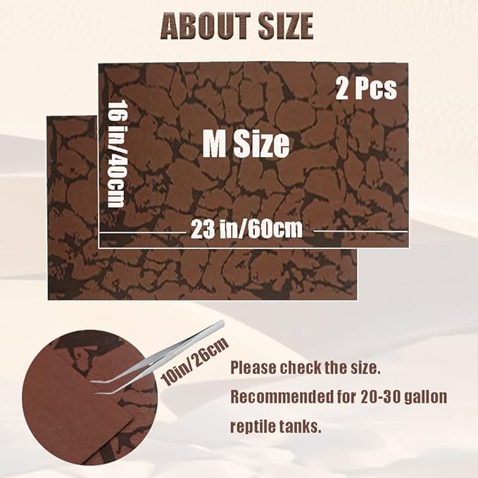 Tfwadmx Reptile Carpet Sand Mat for Bearded Dragon Terrarium Substrate Liner Brown Leopard Gecko Tank Accessories Lizard Bedding Mats for Tortoise Turtle Snake Chameleon with Tweezers 16x23In (2 Pcs) Tfwadmx