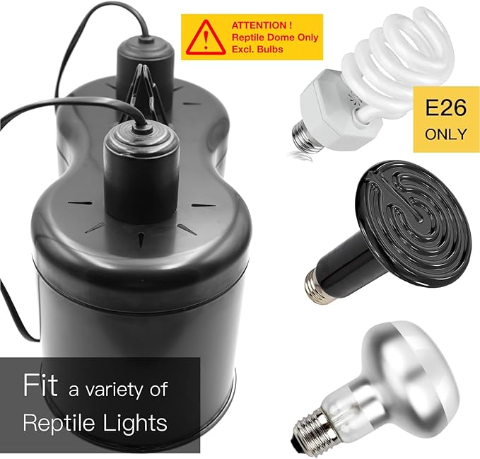 Reptile Dual Dome 12inch, Fits Reptile Light/Heat Lamp/UVB Light, Max. 160W Each,Patent Design K8561, Reptile Light Fixture ReptiKing